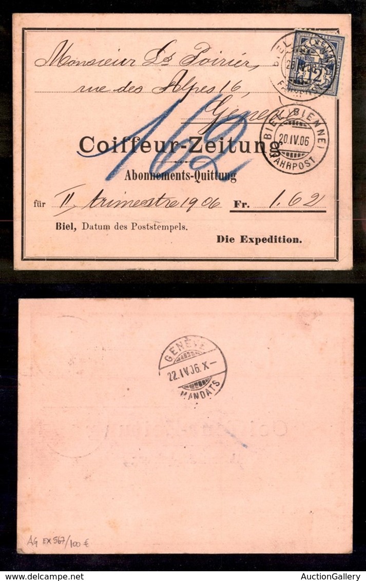 SVIZZERA - 1906 – Cedolino Da Biel A Ginevra - Other & Unclassified