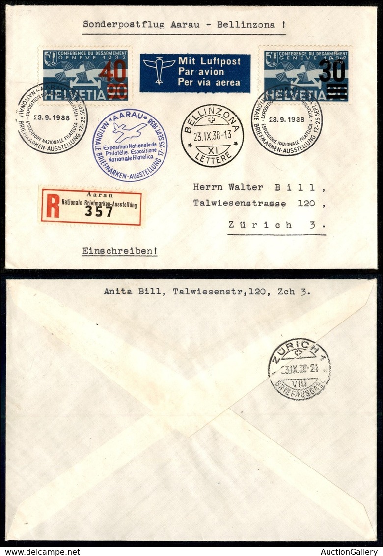 SVIZZERA - Aarau Nationale Briefmarken – Ausstellung – Aerogramma Raccomandato Affrancato (A22+A24) Da Bellinzona A Zuri - Other & Unclassified