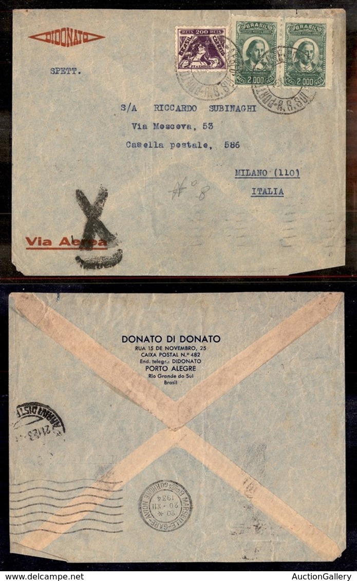 BRASILE - 1934 – Aerogramma Da Porto Alegre A Milano - Altri & Non Classificati