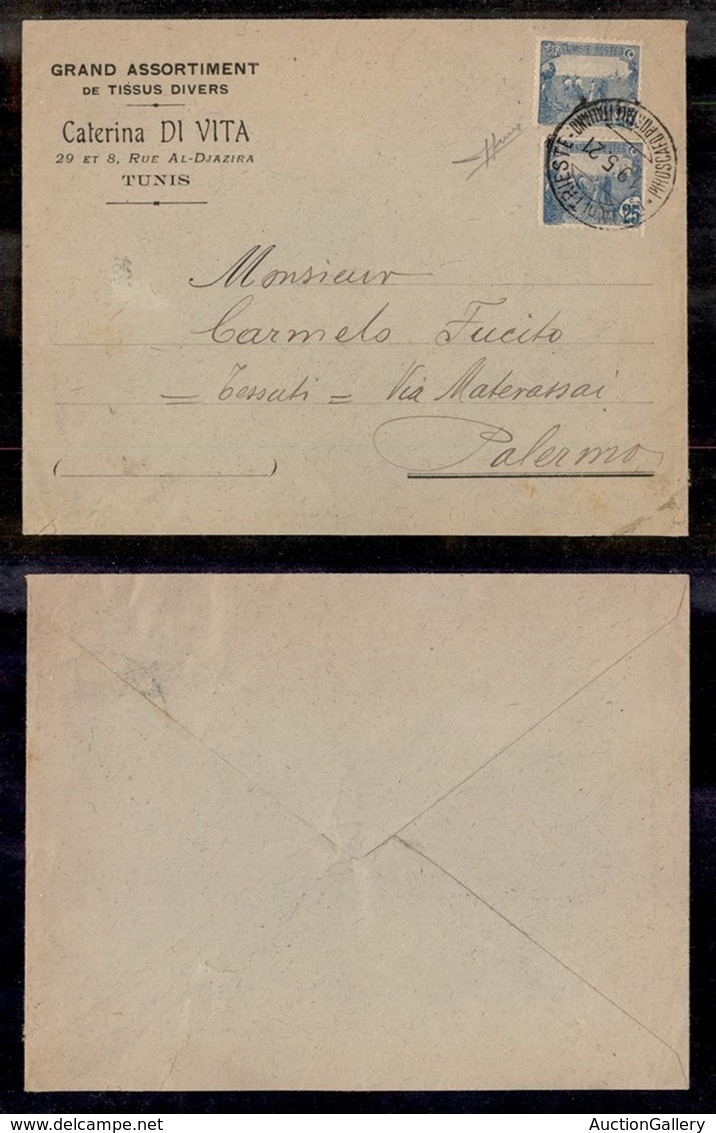 TUNISIA - Piroscafo Postale Italiano 19.5.21 – Busta Da Tunisi A Palermo – Sorani - Other & Unclassified