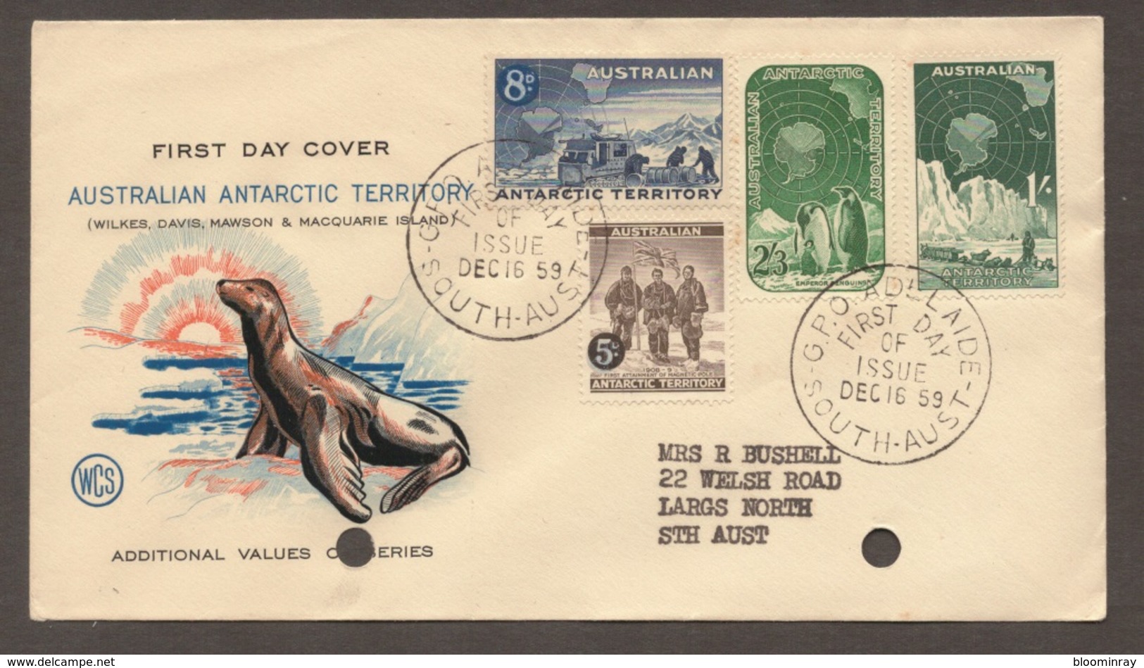 1959 AAT Antarctic Australia Definitives  WCS FDC - Please Read Text - FDC