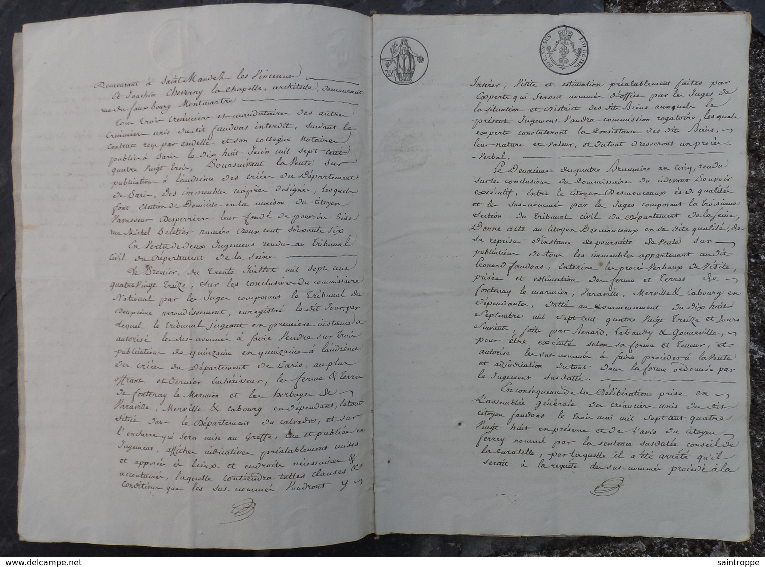 1821.Adjudication Terres De Léonard Faudoas à Fontenay-le-Marmion,Varaville Merville,Cabourg,pour Le Marquis De Morand. - Manuscrits