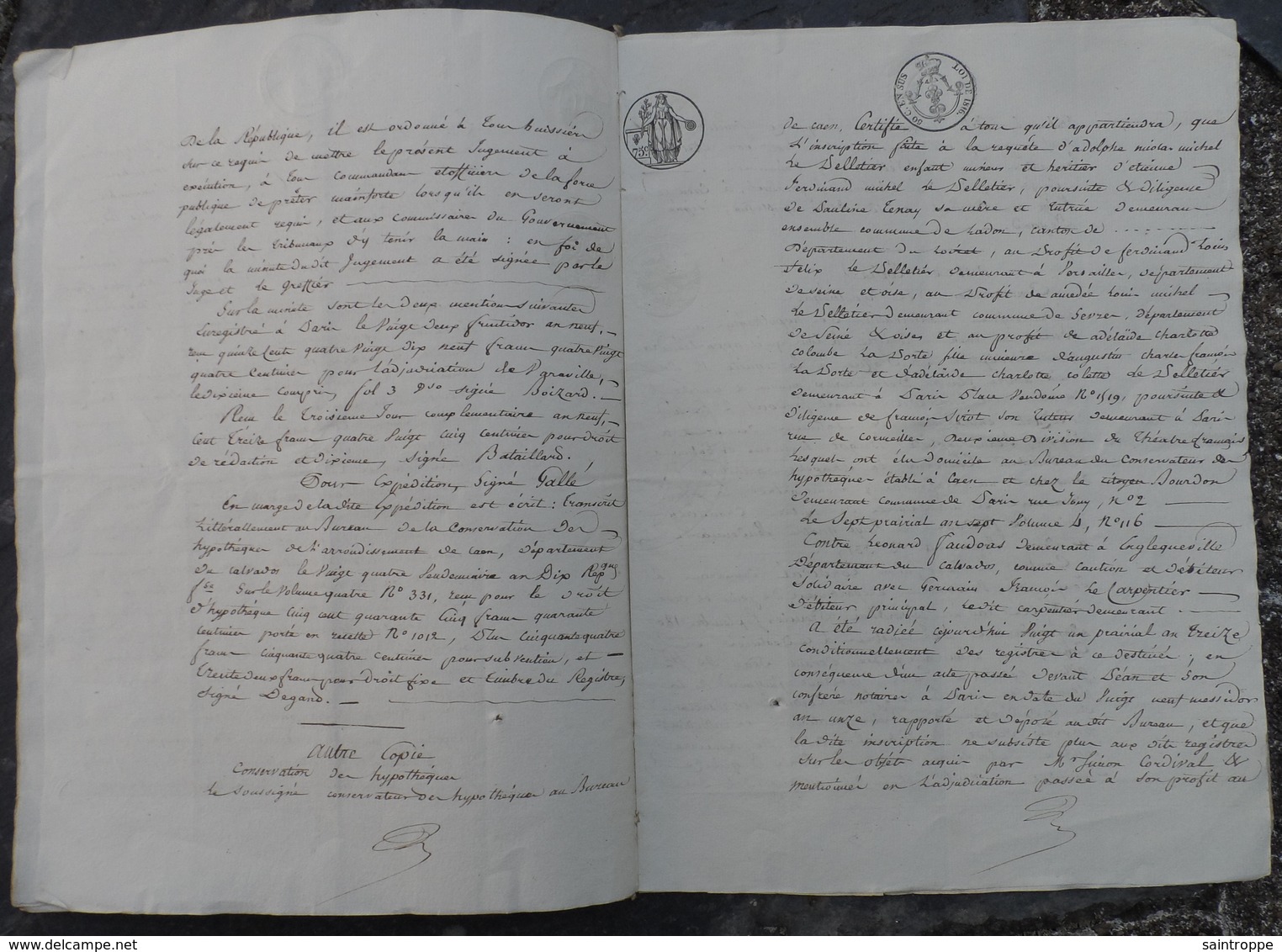 1821.Adjudication terres de Léonard Faudoas à Fontenay-le-Marmion,Varaville Merville,Cabourg,pour le Marquis de Morand.