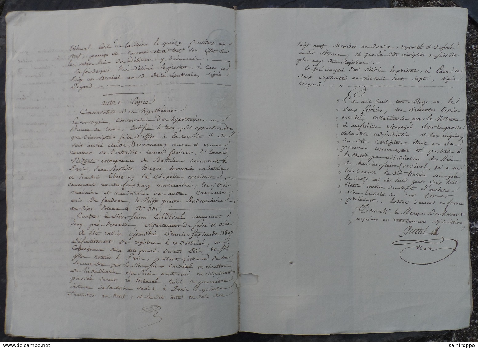 1821.Adjudication terres de Léonard Faudoas à Fontenay-le-Marmion,Varaville Merville,Cabourg,pour le Marquis de Morand.