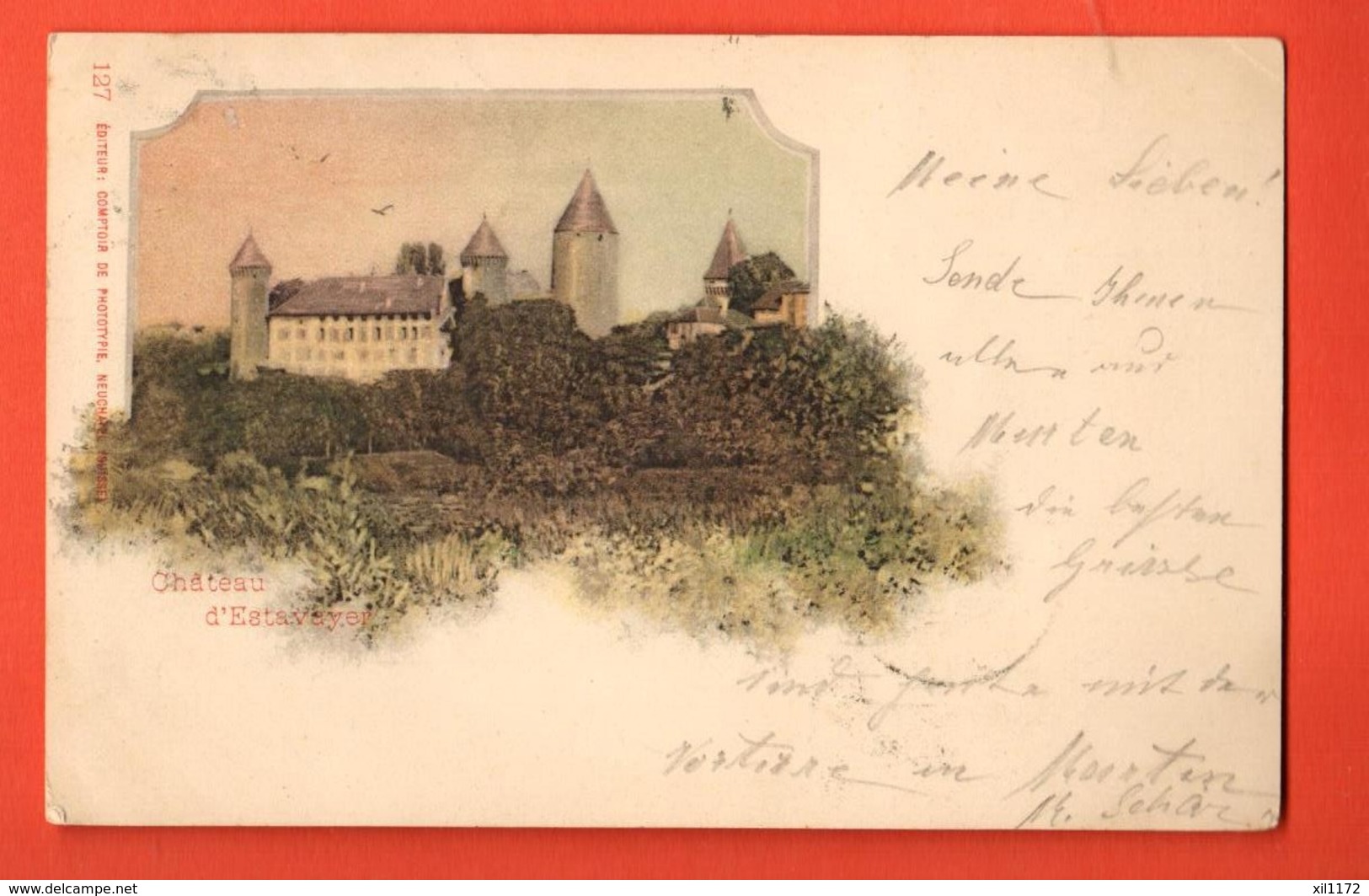 TSM-34 Litho Chateau D'Estavayer. Précurseur, Circulé 1900 - Estavayer