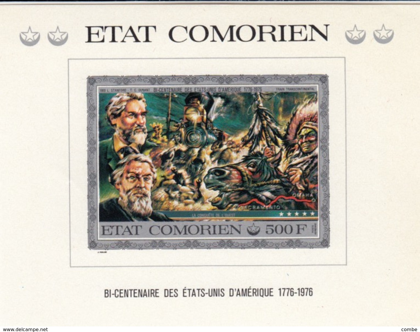 COMORES  500Fr  **   BLOC  BI-CENTENAIRE ETATS-UNIS  IMPERFORED  / 3 - Comores (1975-...)
