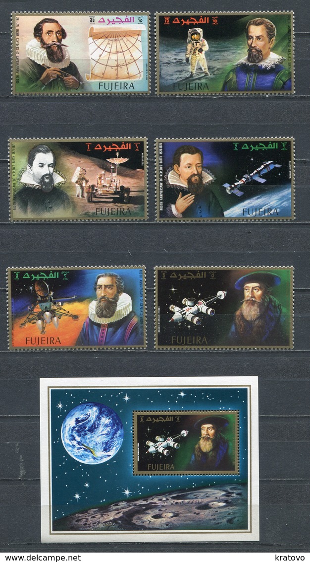 Fujeira  1972 Mi # 826 A - 831 A + BLOCK 88 A SPACE JOHANNES KEPLER 400 Anniversary MNH - Fujeira