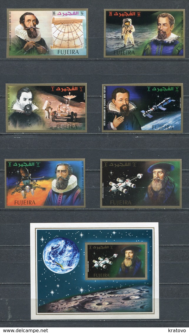 Fujeira  1972 Mi # 826 B - 831 B + BLOCK 88 B SPACE JOHANNES KEPLER 400 Anniversary MNH - Fujeira