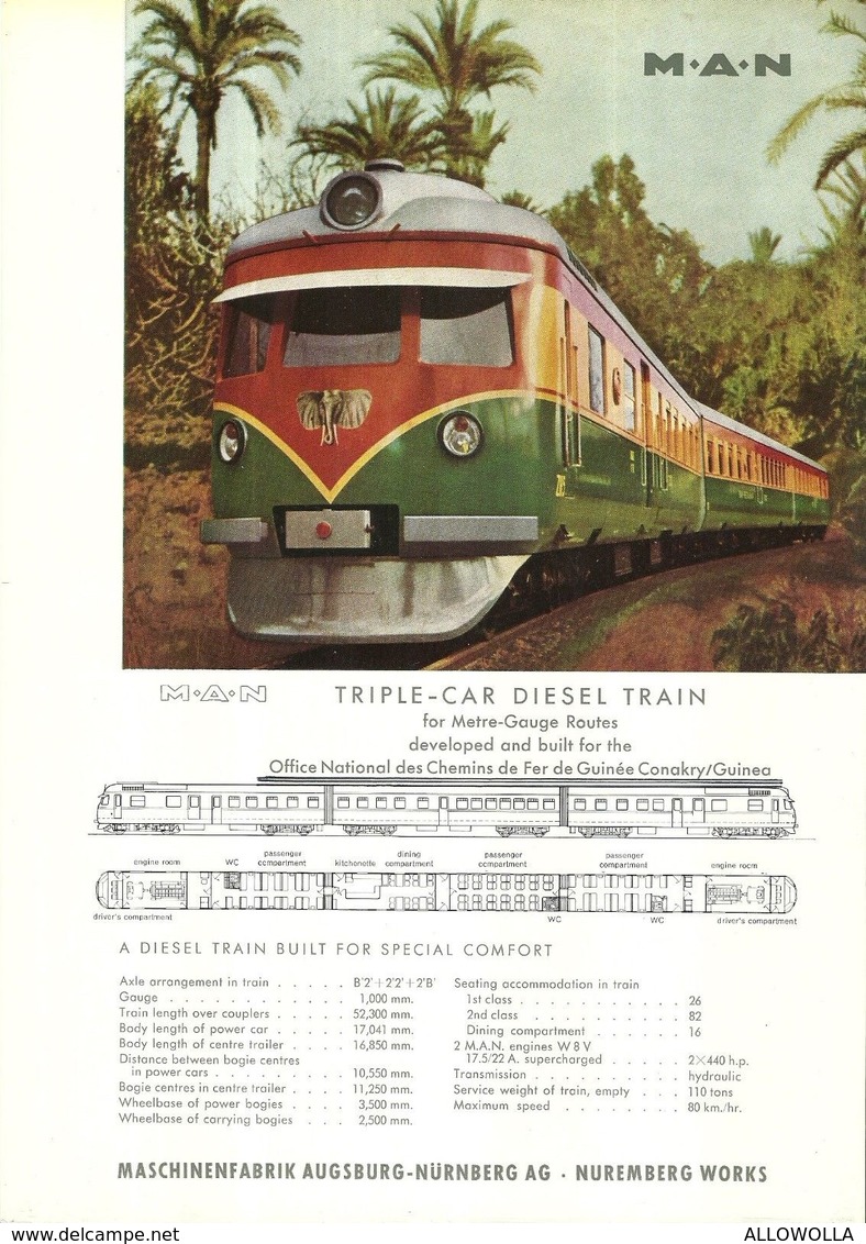 4485 "M-A-N TRIPLE CAR DIESEL TRAIN DEVELOPED AND BUILT FOR THE OFF. NAT. DES CHEM. DE FER DE GUINEE CONAKRY" ORIGINALE - Ferrovie