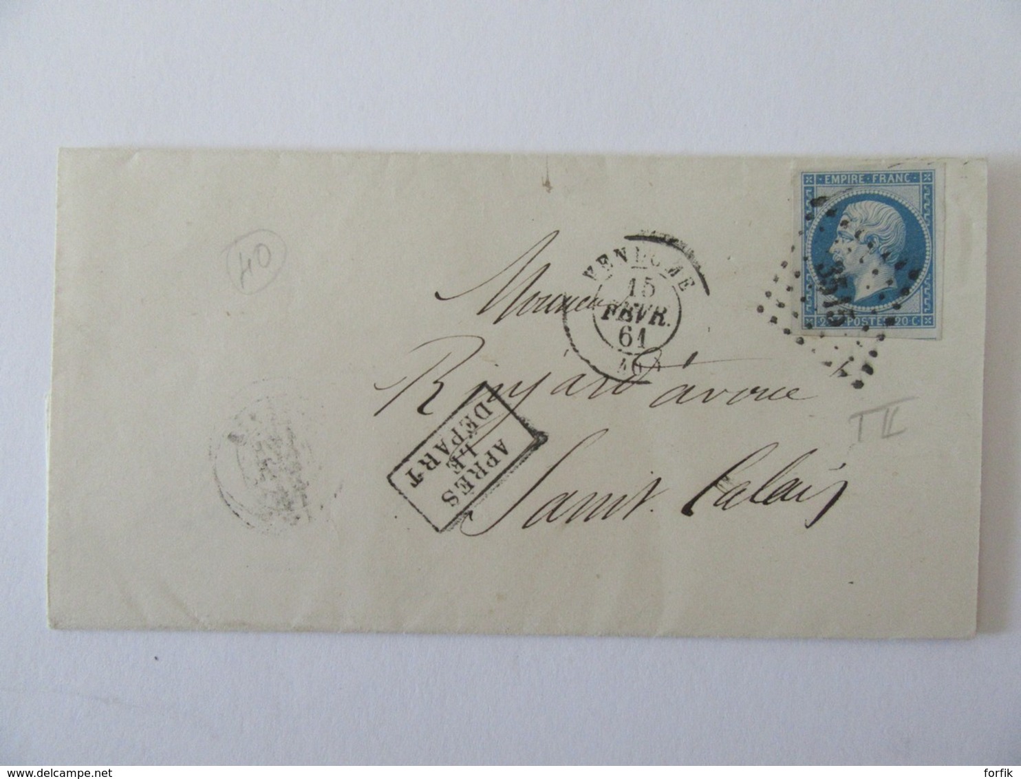 Timbre Napoléon 20c YT N°14B (belle Qualité) Sur Lettre Vendôme Vers Saint Calais - Cachet "Après Le Départ" - 1861 - 1849-1876: Classic Period