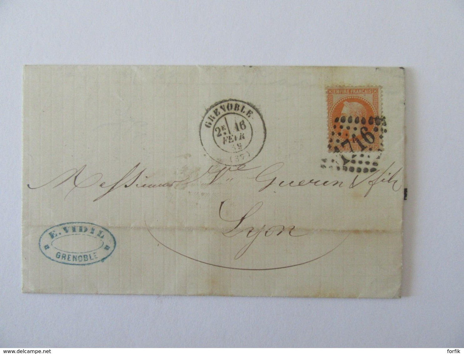 Timbre Napoléon Lauré 40c Orange YT N°31 Sur Lettre Grenoble Vers Lyon - 1869 - 1849-1876: Classic Period