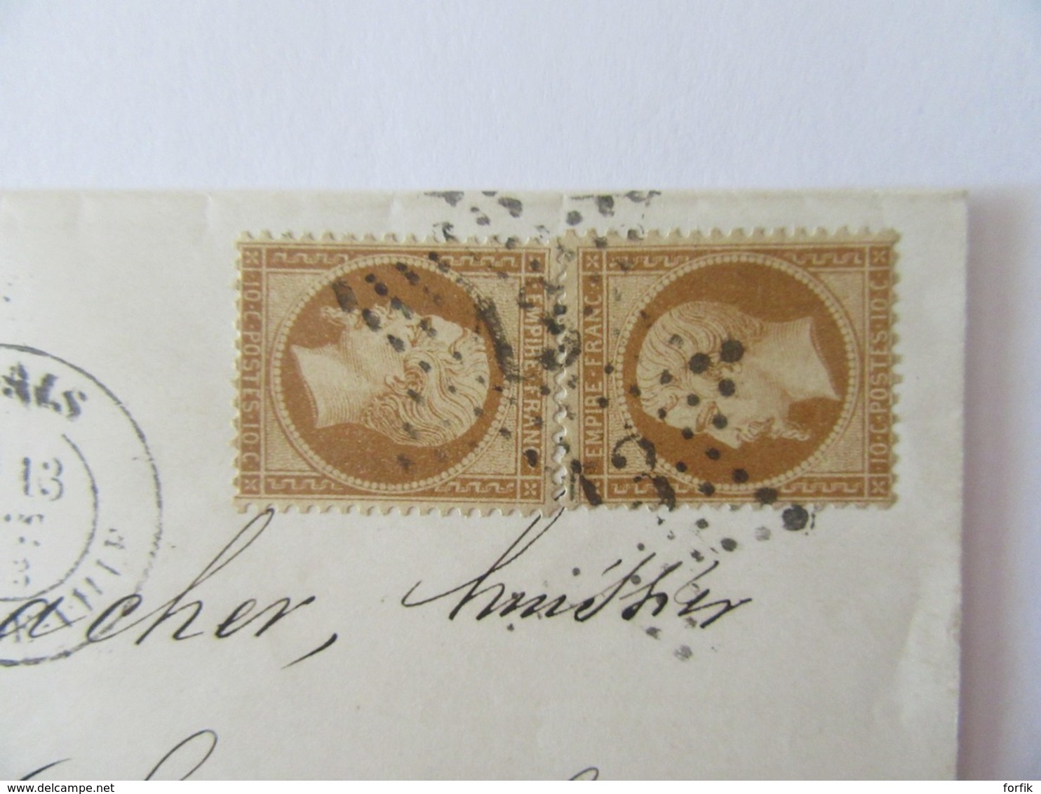 2 Timbres Napoléon III 10c YT N°21 Sur Enveloppe Paris Vers Auzon - Cachet étoile 13, Type 22 Et Paris à Clermont - 1863 - 1849-1876: Classic Period