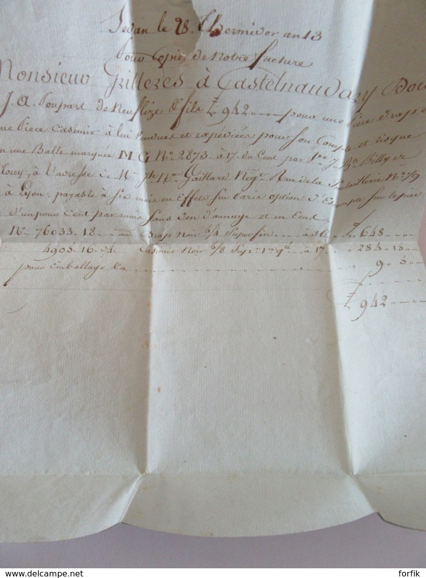 Marque Linéaire 7 SEDAN Rouge Sur Lettre Datée 21 Thermidor De L'An 13 (1805) - 1792-1815 : Departamentos Conquistados