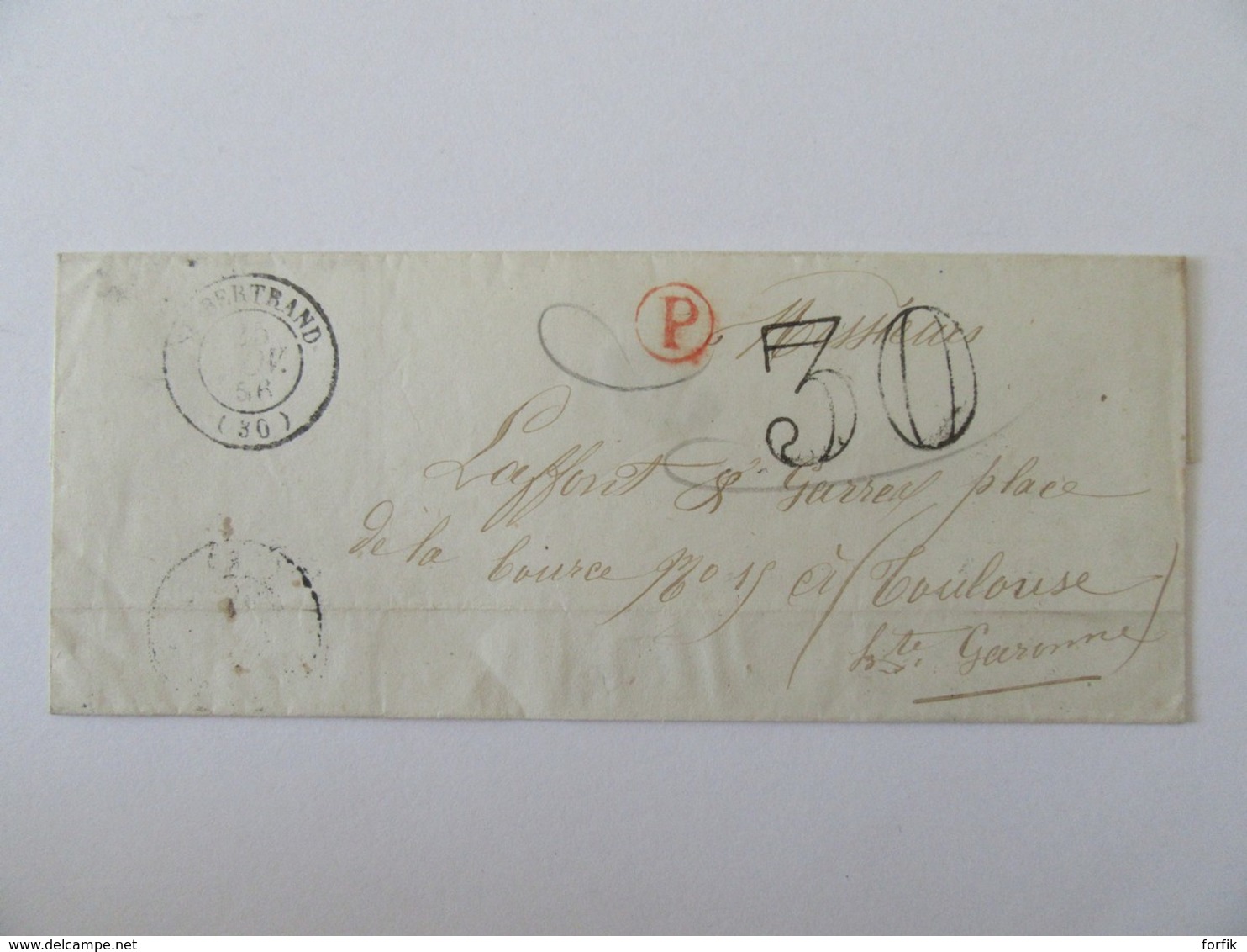 Lettre Taxée (30) + Cachet P Rouge St Bertrand Vers Toulouse - 1856 - 1849-1876: Classic Period