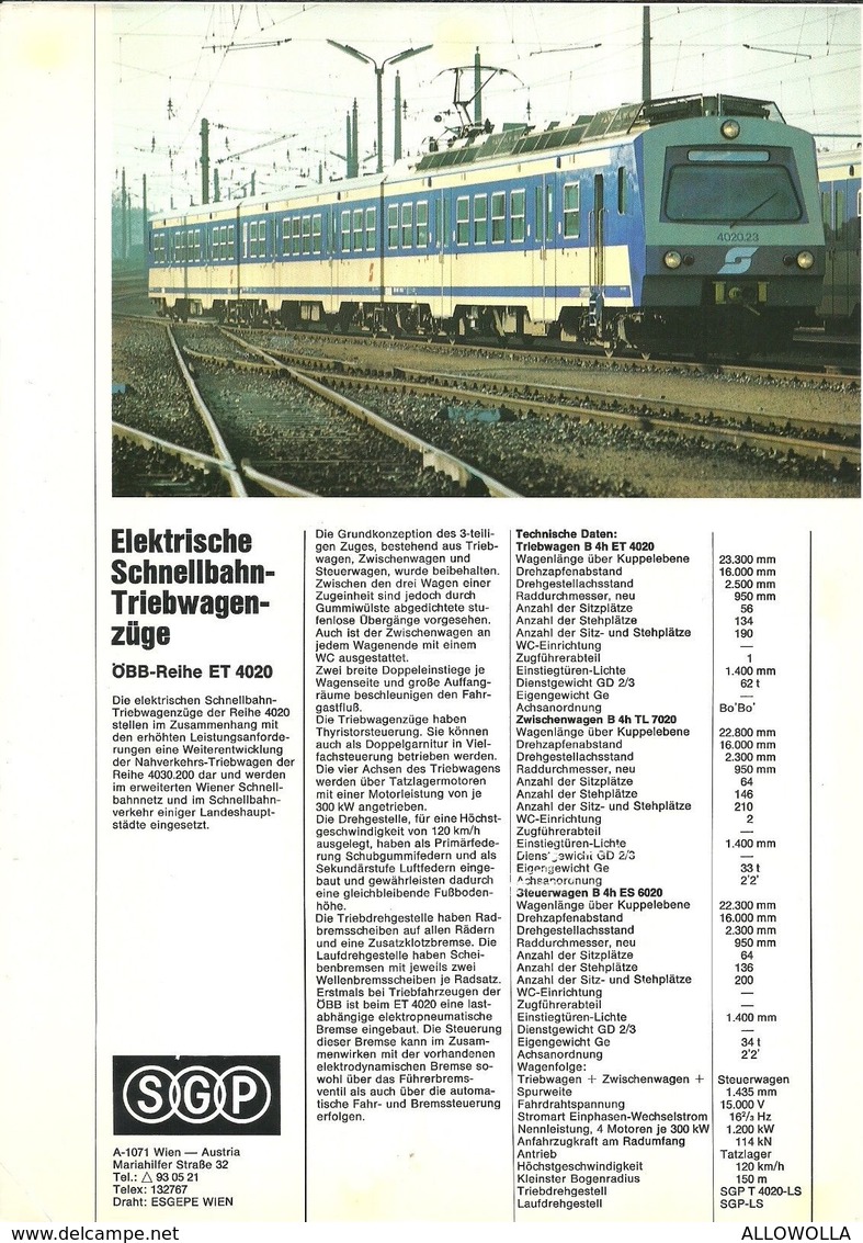 4486 "S-G-P ELEKTRISCHE SCHNELLBAHN-TRIEBWAGEN-ZUGE-OBB-REIHE ET 4020" ORIGINALE - Railway