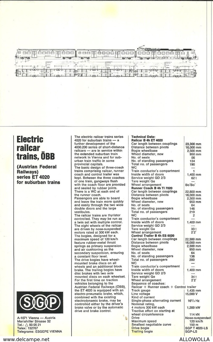 4486 "S-G-P ELEKTRISCHE SCHNELLBAHN-TRIEBWAGEN-ZUGE-OBB-REIHE ET 4020" ORIGINALE - Spoorweg