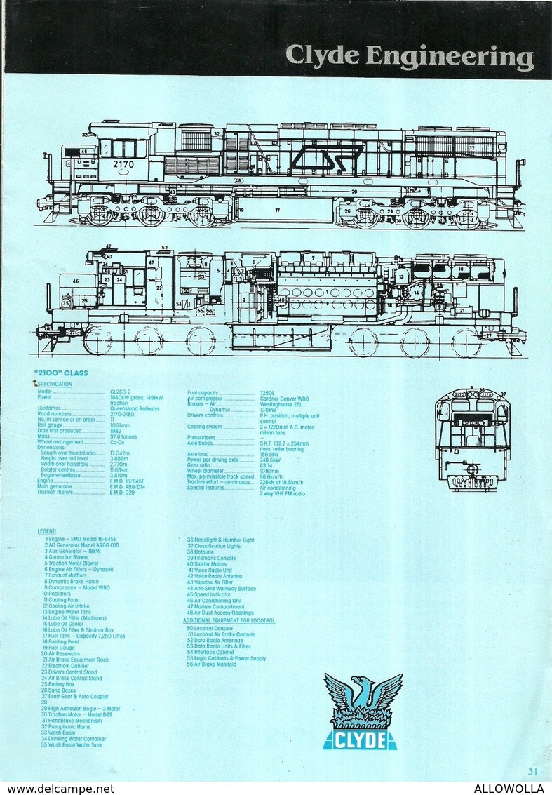 4487 "CLYDE ENGINEERING-2400 CLASS - 1120 KW DIESEL ELECTRIC LOCOMOTIVE" ORIGINALE - Chemin De Fer