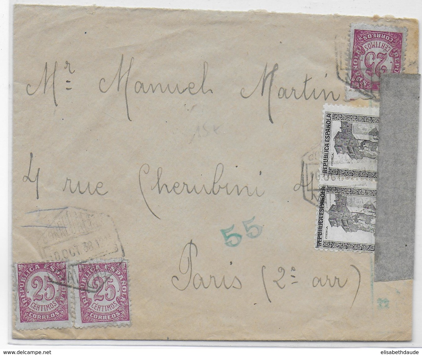 ESPAGNE - 1938 - ENVELOPPE Avec CENSURE De VALENCIA => PARIS - Republikeinse Censuur