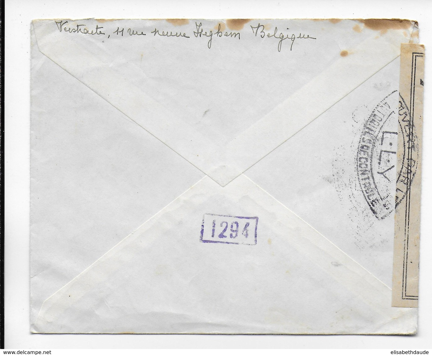 BELGIQUE - 1945 - ENVELOPPE De IZEGEM => GUERET (CREUSE) Vec CENSURE L.L.Y - Guerra 40 – 45 (Cartas & Documentos)