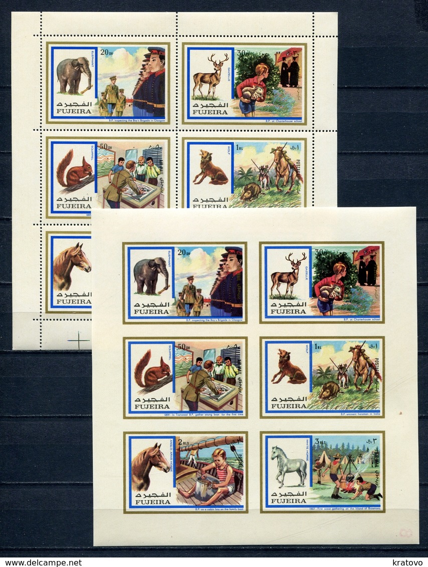 Fujeira  1972 Mi # 896 A + B - 901 A + B FAUNA SCOUTS 2 Sheet MNH - Fujeira