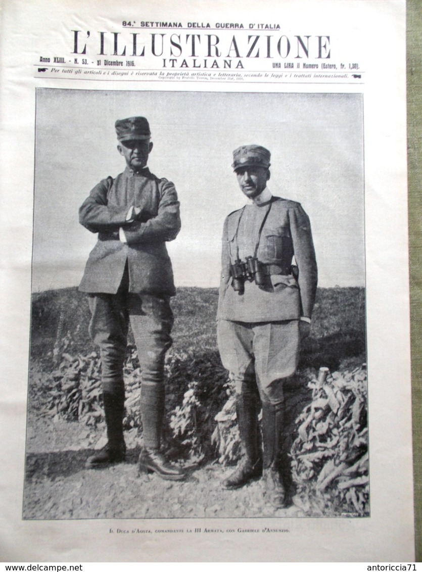 L'illustrazione Italiana 31 Dicembre 1916 WW1 D'Annunzio Macedonia Valanga Museo - Guerra 1914-18