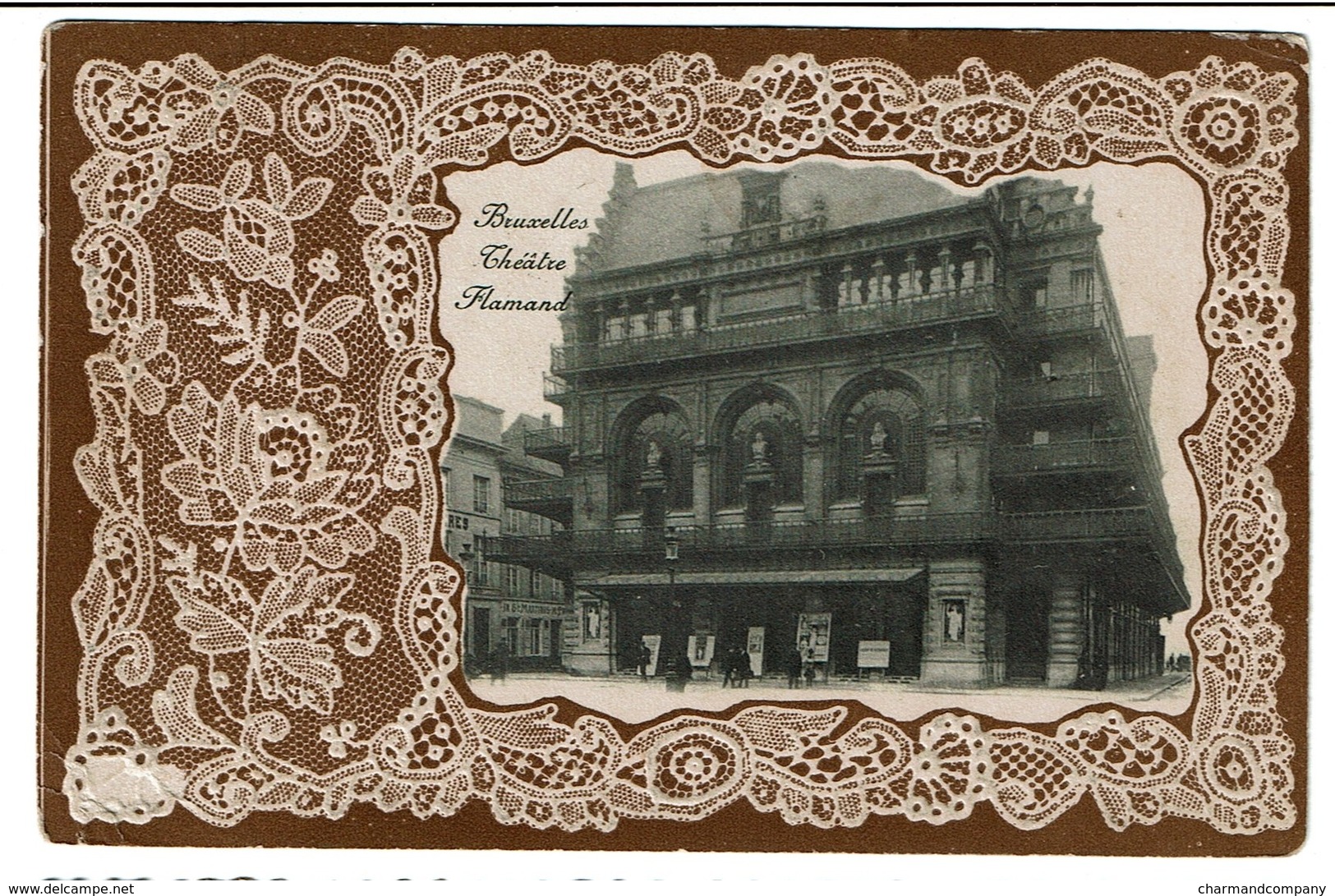 Bruxelles - Carte Dentelle - Théâtre Flamand - Circulée En 1912 - 2 Scans - Monuments