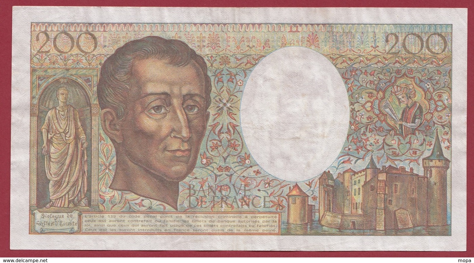 200 Francs "Montesquieu" 1987 ---VF/SUP----ALPH.X.45--AUCUN TROU D EPINGLE - 200 F 1981-1994 ''Montesquieu''