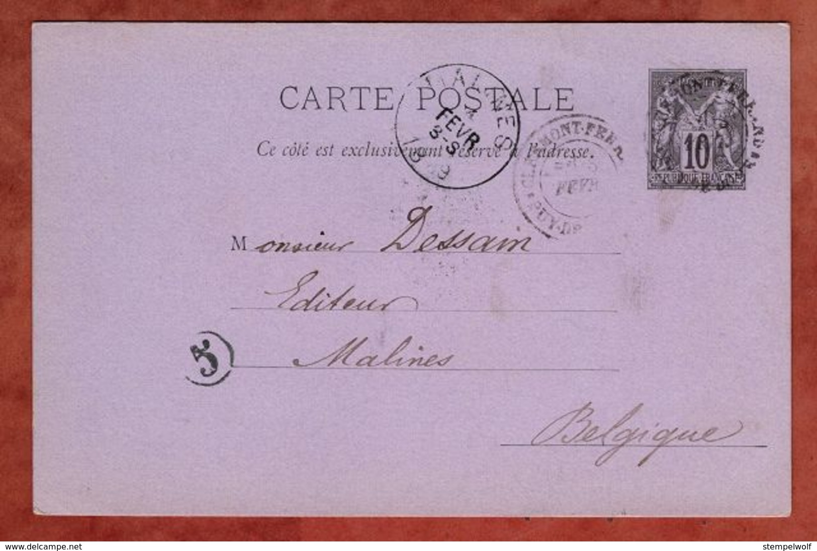 P 8 Allegorie, Clermont-Ferrand Nach Malines 1889 (75654) - Standard Postcards & Stamped On Demand (before 1995)