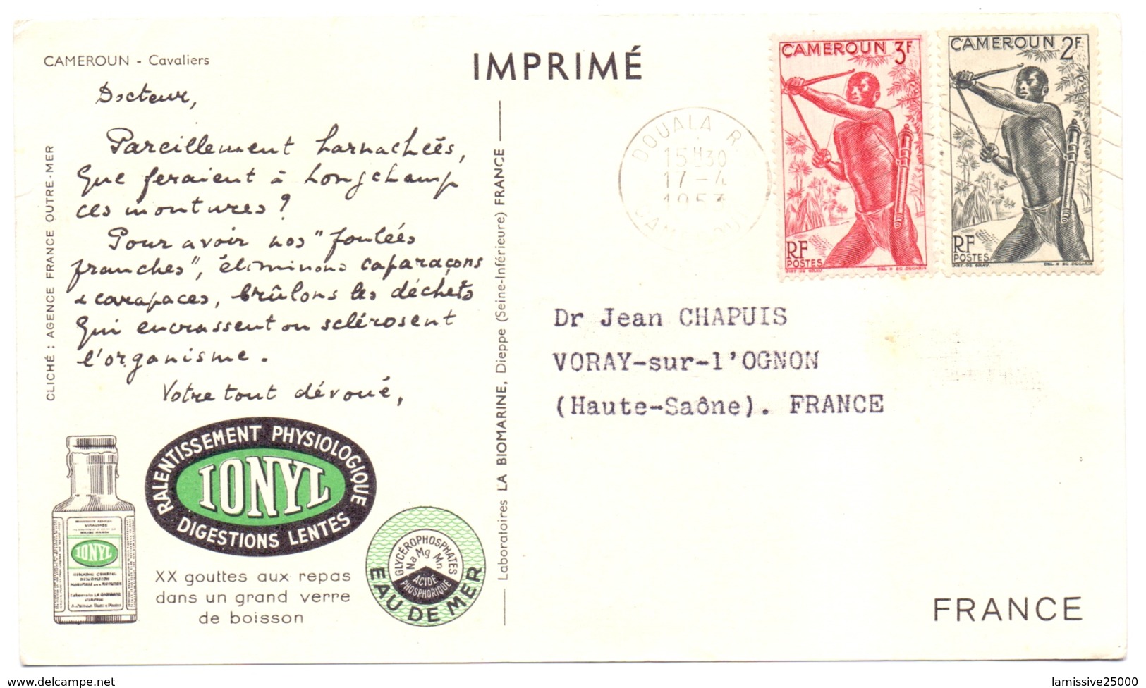 Carte Pub Ionyl Biomarine Douala Cameroun Cavaliers - Briefe U. Dokumente