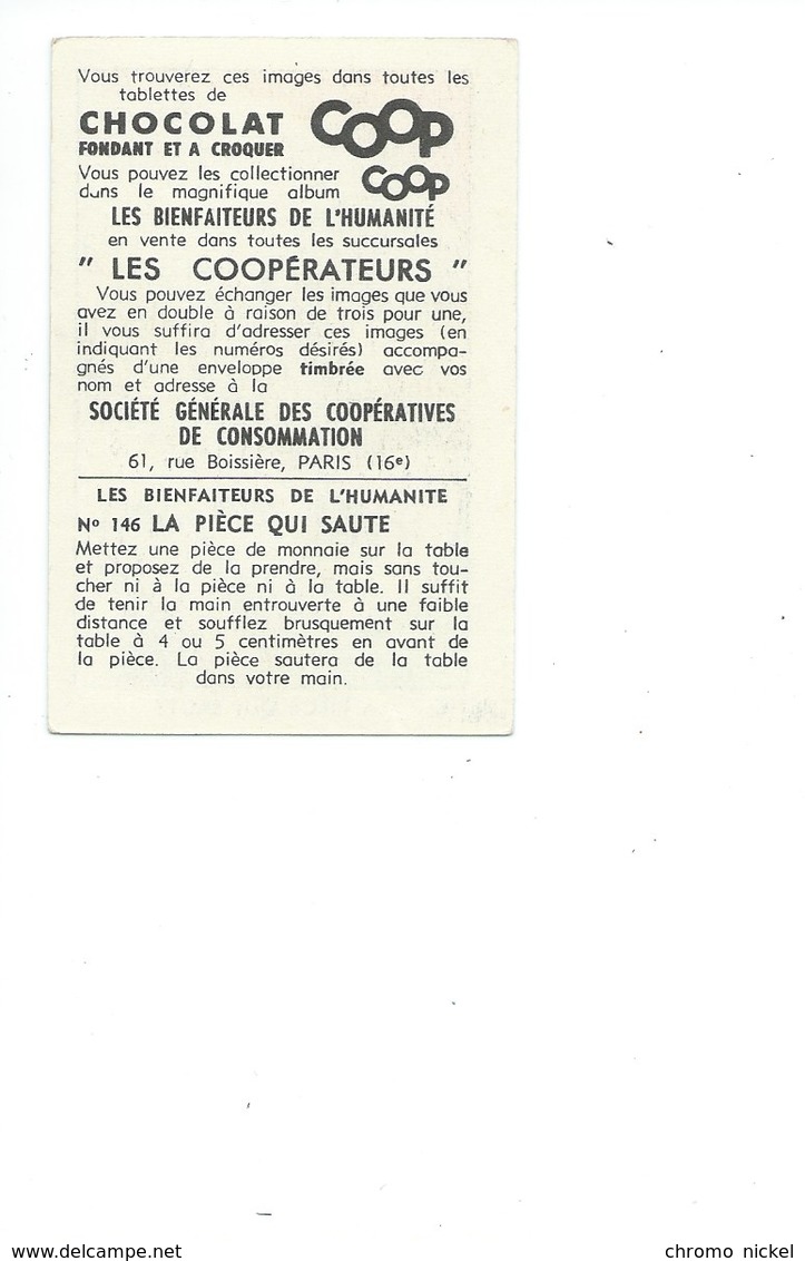 Magie La Pièce Qui Saute Pub: Chocolat Coop 82 X 55 Mm TB 2 Scans - Autres & Non Classés