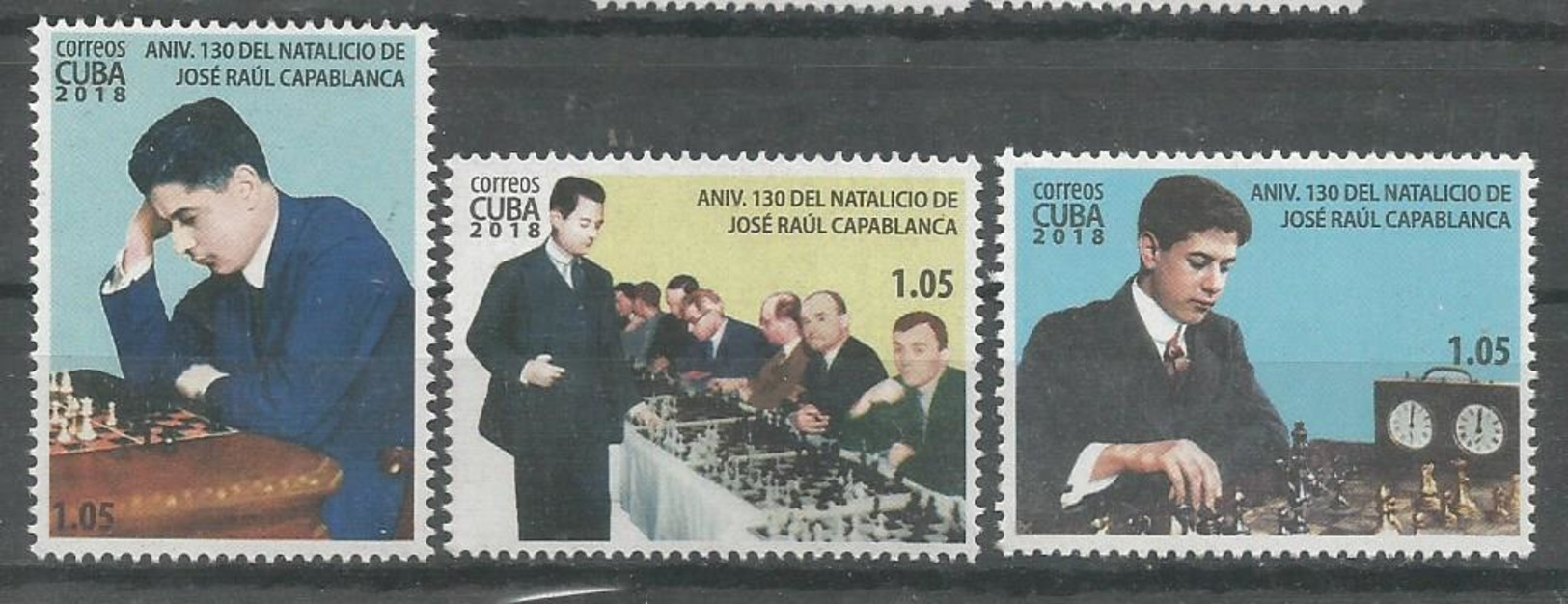 Cuba 2018 130th Anniversary Of Jose Raul Capablanca's Birthdate. Gran Master Chess 3v MNH - Chess