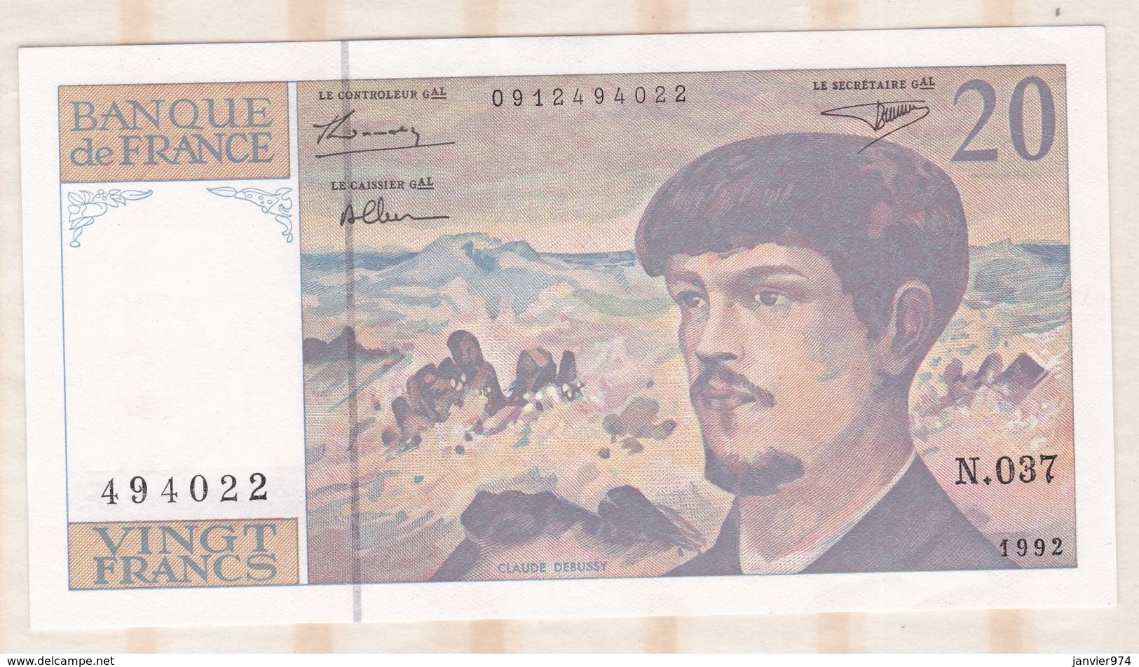 20 Francs Debussy 1992. Alphabet N.037 N° 494022. Billet Neuf - 20 F 1980-1997 ''Debussy''