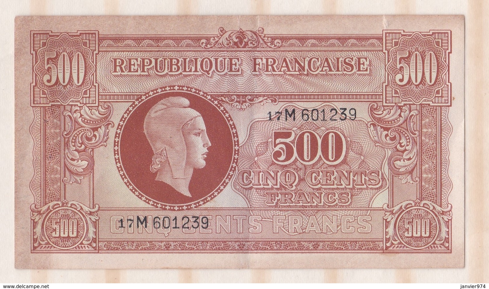 500 Francs Marianne 1945. Alphabet 17M 601239 - 1943-1945 Maríanne