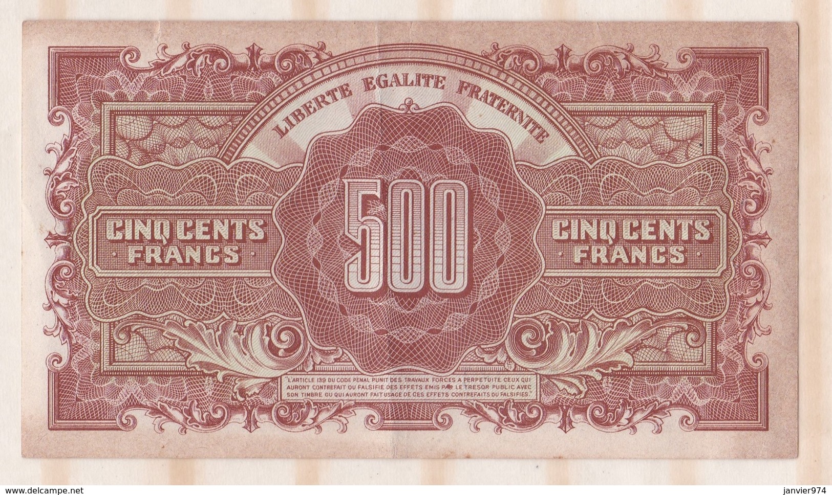 500 Francs Marianne 1945. Alphabet 17M 601239 - 1943-1945 Marianne