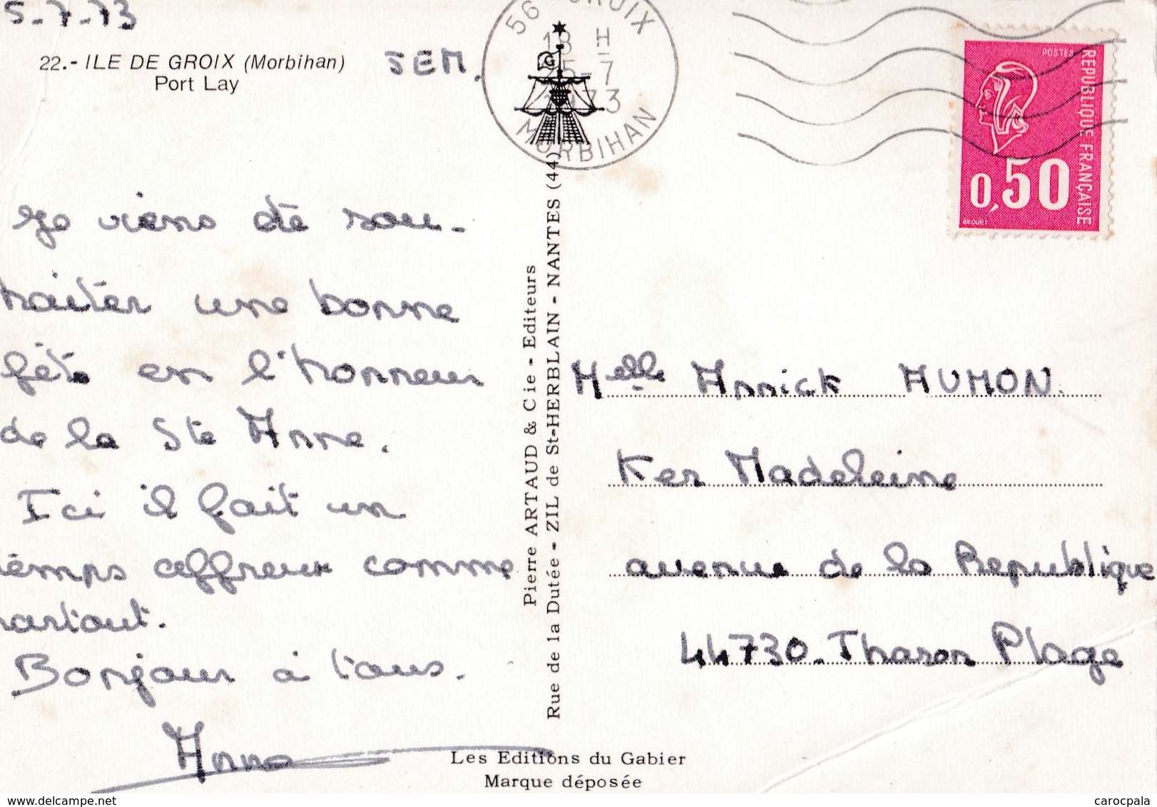 Carte 1974  / PORT LAY ILE DE GROIX : Base Jeunesse Et Marine - Groix