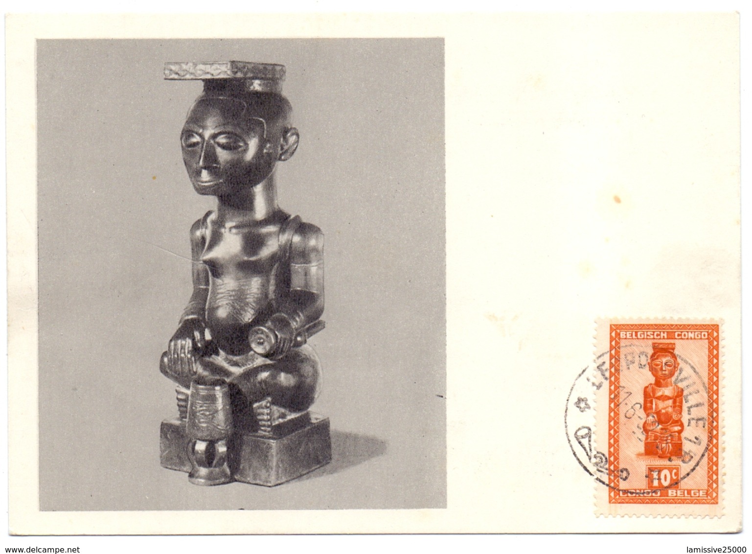 Carte Maximum Pub Ionyl Biomarine Congo Belge Statuette Du Roi Bope Kena Tribu Ba Kuba - Covers & Documents
