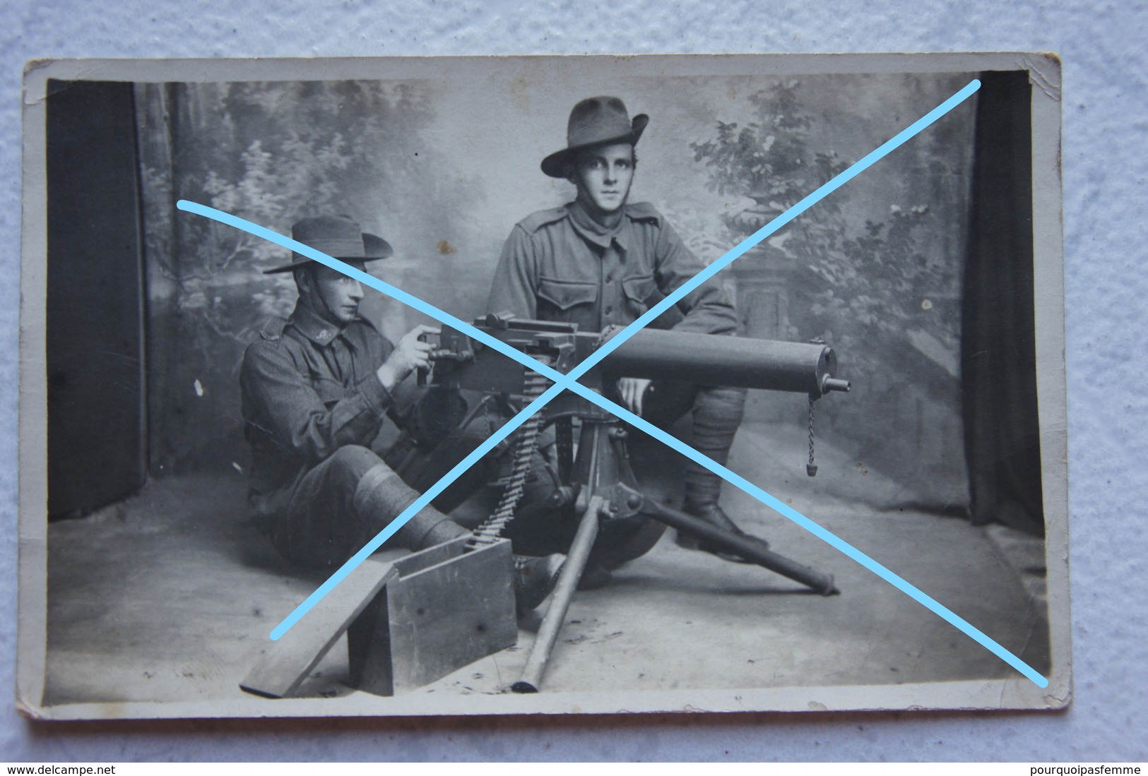 Photo Mitrailleuse Soldats Australian 1914 18 Machnie Gun MAXIM WW1 Autralian Soldier - War, Military