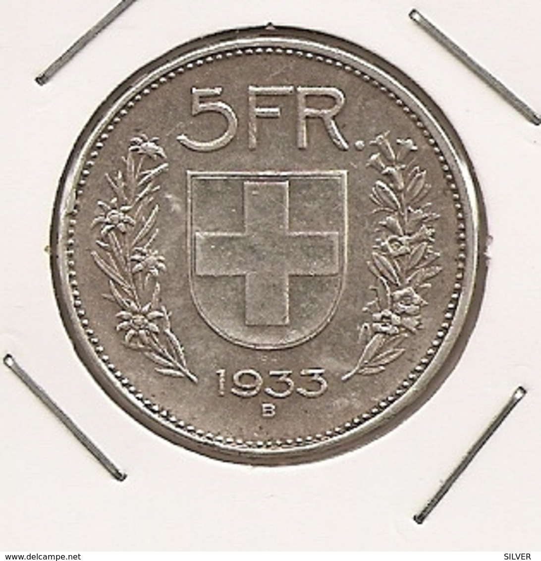 SWITZERLAND SUISSA SUISSE  5 FRANCS 1933 SILVER ARGENT PLATA  147 - Autres & Non Classés