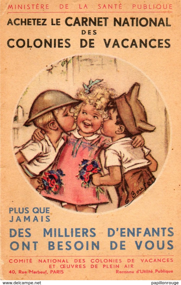 Par Bouret.  Carte Promotion Achat Carnet Des Colonies De Vacances. - Bouret, Germaine