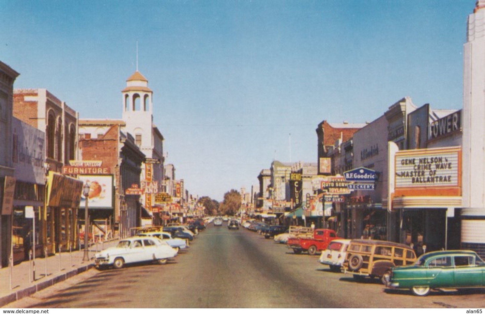 Marysville California, Street Scene, Movie Theater Autos, C1950s Vintage Postcard - Other & Unclassified
