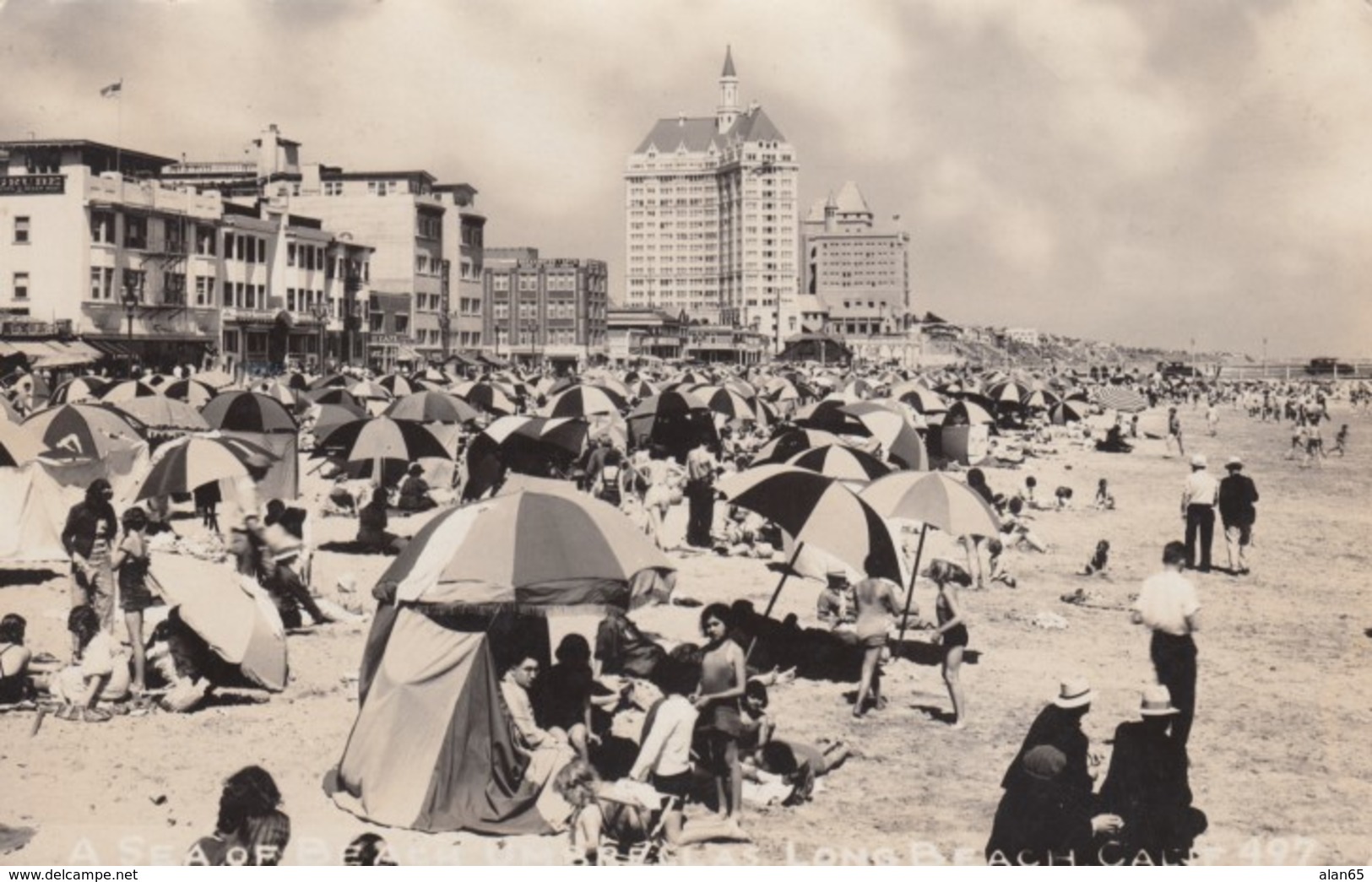 Long Beach California, Sun Bathers Umbrellas Beach Scene C1930s Vintage Real Photo Postcard - Long Beach