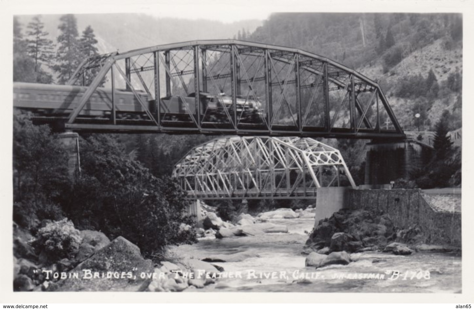 Plumas County California, Tobin Bridges, Railroad Train, Feather River Valley C1940s/50s Vintage Real Photo Postcard - Other & Unclassified