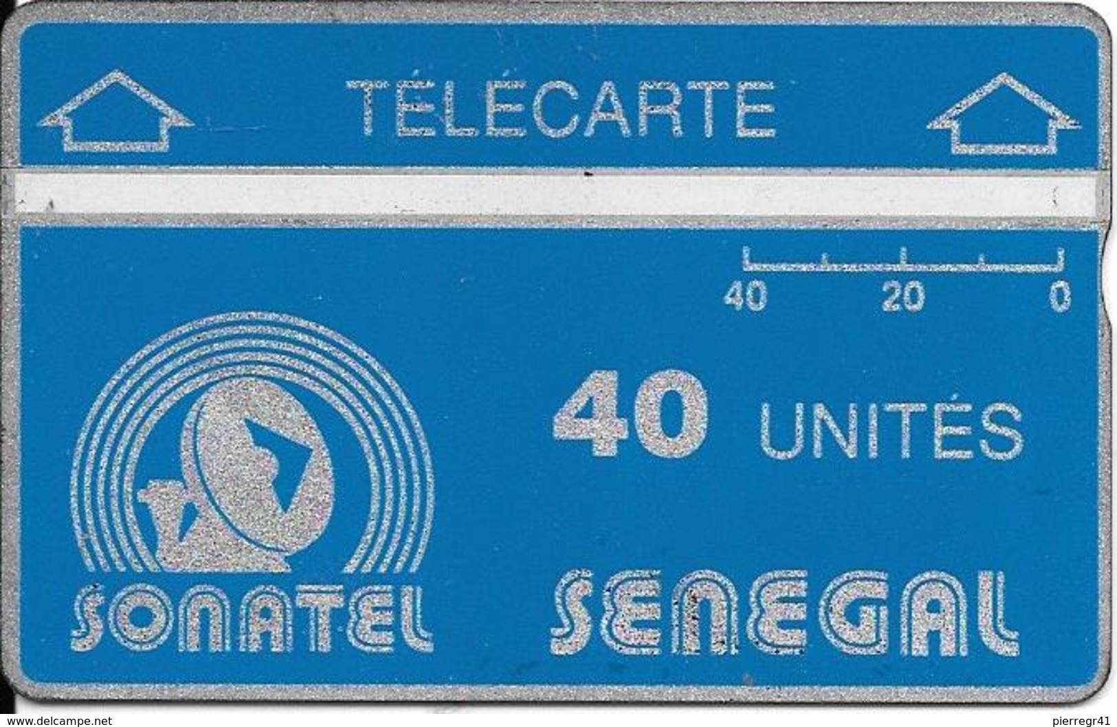 CARTE-HOLOGRAPHIQUE-SENEGAL-40U-SONATEL-V°N° Envers-N°905A03886-R° Bandes Argent/H0,5mm-B 1mm -UTILISE-TBE - Sénégal