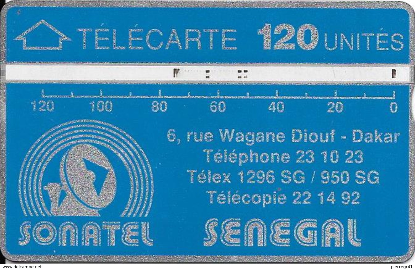 CARTE-HOLOGRAPHIQUE-SENEGAL-120U-SONATEL-V°N° Envers-N°012A17020-R° Bandes Argent/H0,5mm-B 0,50 Mm -UTILISE-TBE - Senegal