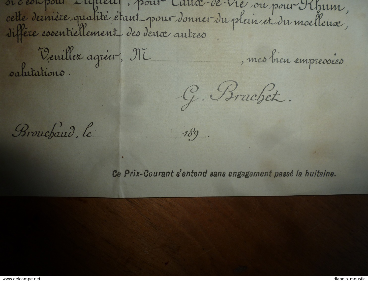 1899 BROUX De NOIX Nature Pour (Liqueurs,Eaux-de-Vie,Rhum)  - G. Brachet à Brouchaud ,par Cubjac ..etc - 1800 – 1899