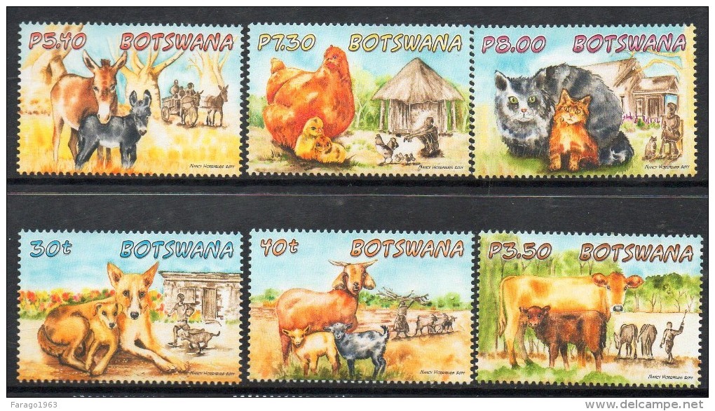 2014 Botswana Baby Farm Animals Dogs Cats Complete Set Of 6 MNH - Botswana (1966-...)