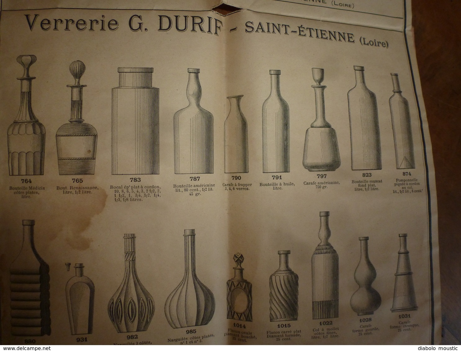 Rare Affiche Ancienne VERRERIE Depuis 1829-->,FLACONS,BOUTEILLES,CARAFES,BOCAUX,Etc - DURIF-St- Etienne (64cm X 53cm) - Affiches