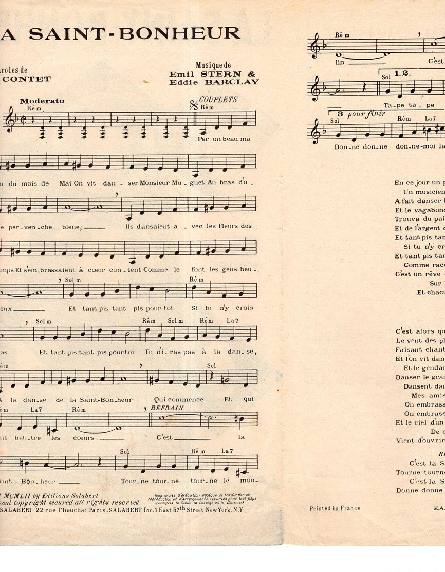 40 60 GIRAUD JEUNESSE DECKER LEBAS PARTITION LA SAINT-BONHEUR CONTET STERN BARCLAY REMUSAT GERMAINE SABLON ADISON 1952 - Andere & Zonder Classificatie