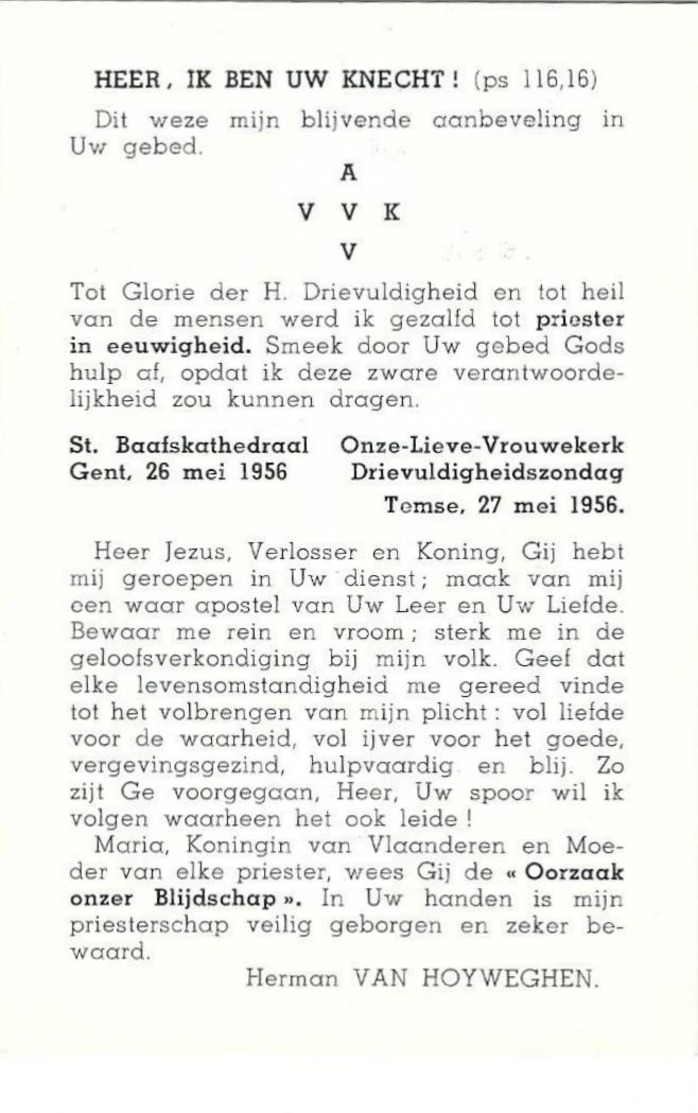 2 Bidprentjes Van Priesterwijding Van E.H.Herman VAN HOYWEGHEN- Temse 1956 - Religion & Esotérisme