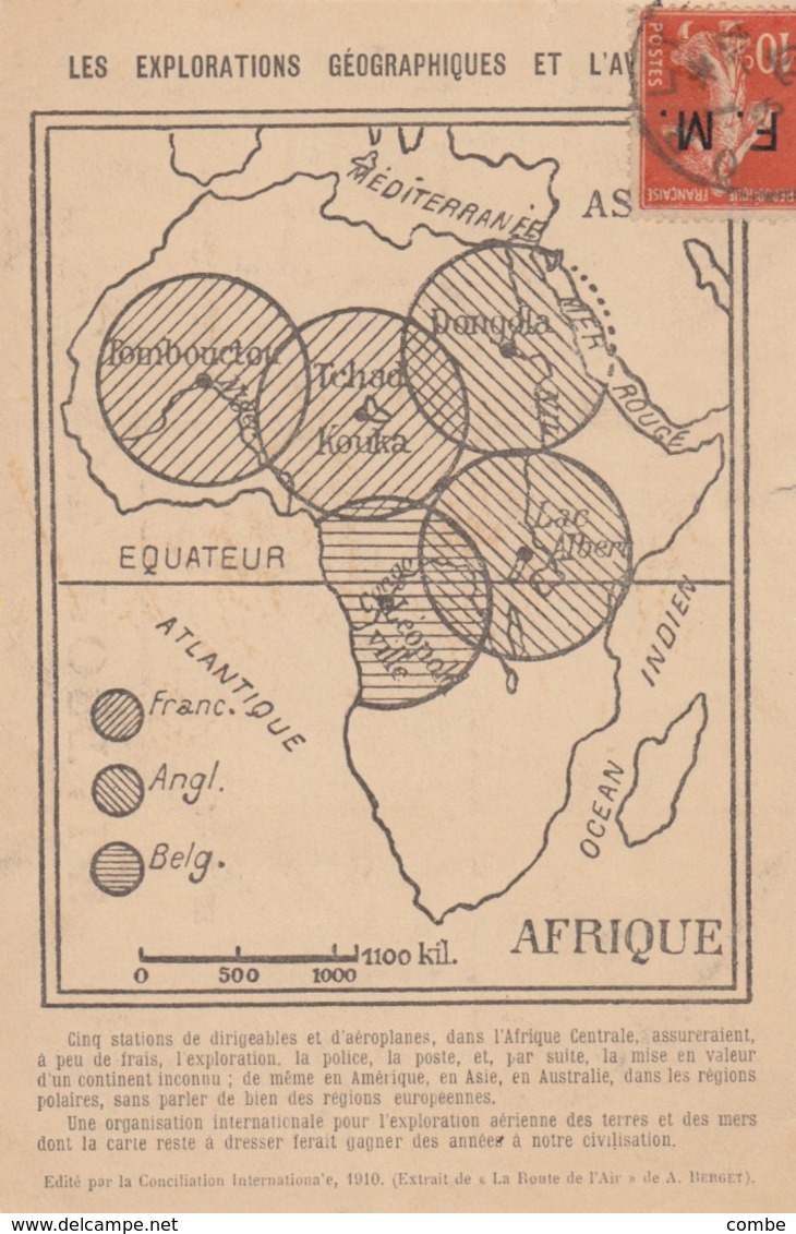 SEMEUSE 10c F.M. SUR CARTE AFRIQUE. 5 STATIONS DE DIRIGEABLES ET D'AEROPLANES.........    / 5 - 1877-1920: Periodo Semi Moderno